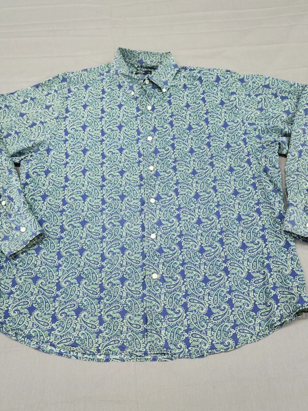 Cremieux Men's XL Blue Green Paisley Button Up Shirt Long Sleeve 100% Cotton